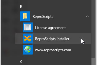 ReproScripts in windows start menu