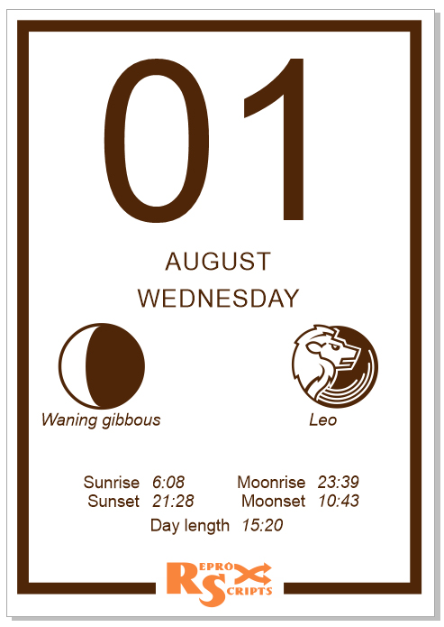 ReproScripts Free layout calendar ~ astronomical information in  a free layout calendar