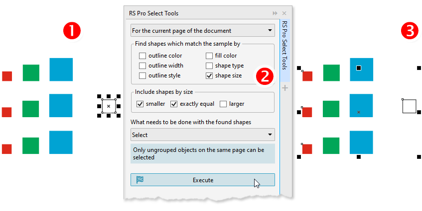 ReproScripts Pro Search - find objects by the size of a sample shape