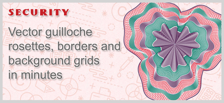 ReproScripts Security - guilloche rosettes, borders and background grid in minutes