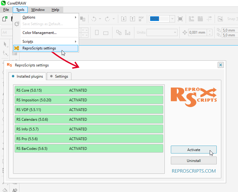 ReproScripts plugins settings