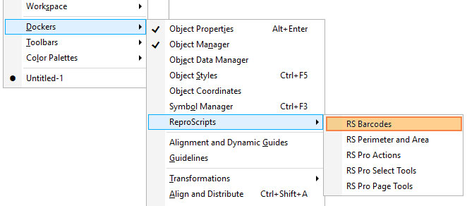 ReproScripts BarCodes ~ CorelDraw plugins library dockers menu