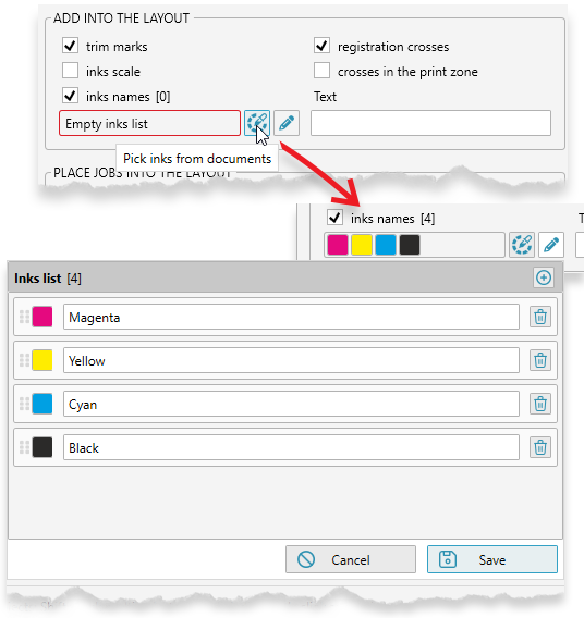 Auto Imposition project colors list