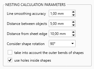 Nestingcalculation parameters
