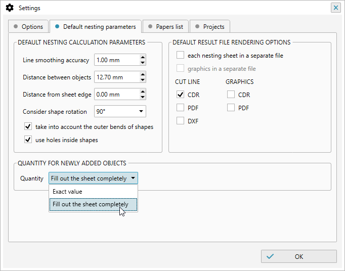 ReproScripts Imposition - default nesting options for new projects