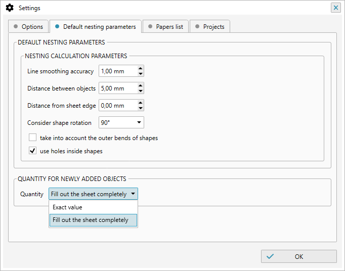 Reproscripts Imposition - default nesting options for new projects