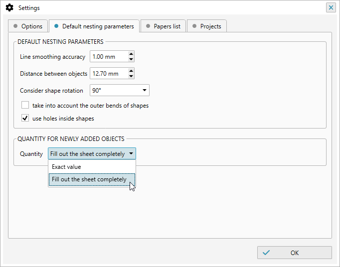 Reproscripts Imposition - default nesting options for new projects