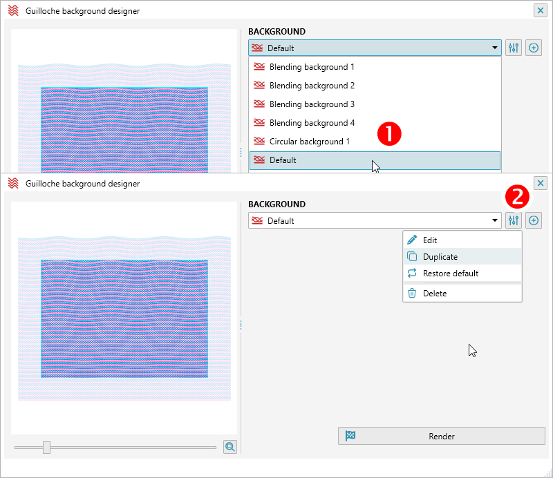 Guilloche background designer plugin window