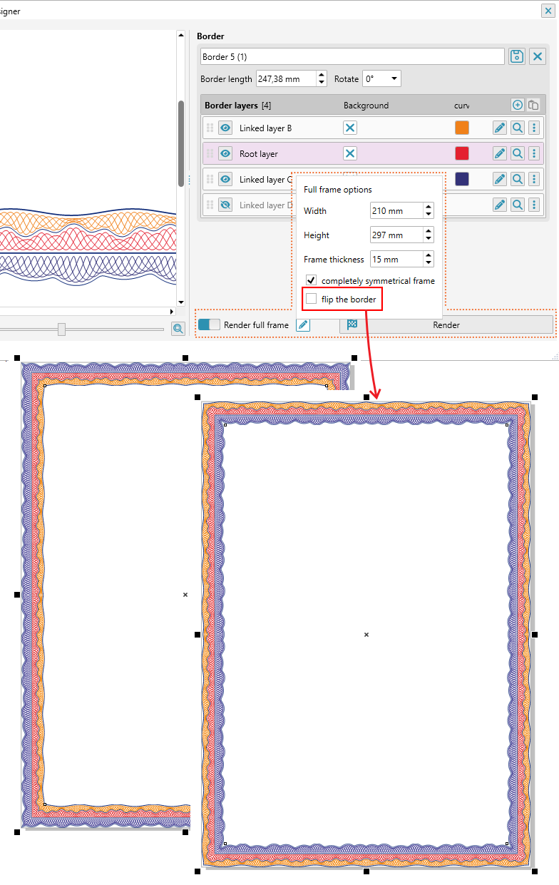 Guilloche border designer full frame rendering options