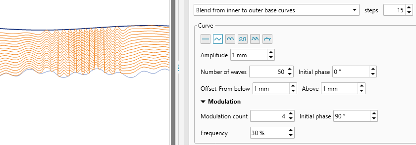 Guilloche border designer inner curves in the blend mode plus modulation