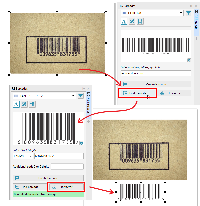 Recognizing a barcode in a bitmap image and converting it to an editable vector barcode in CorelDRAW