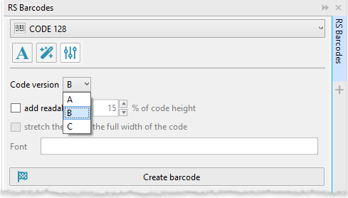 ReproScripts Barcodes Docker ~ Code 128 parameters tab in the barcodes docker