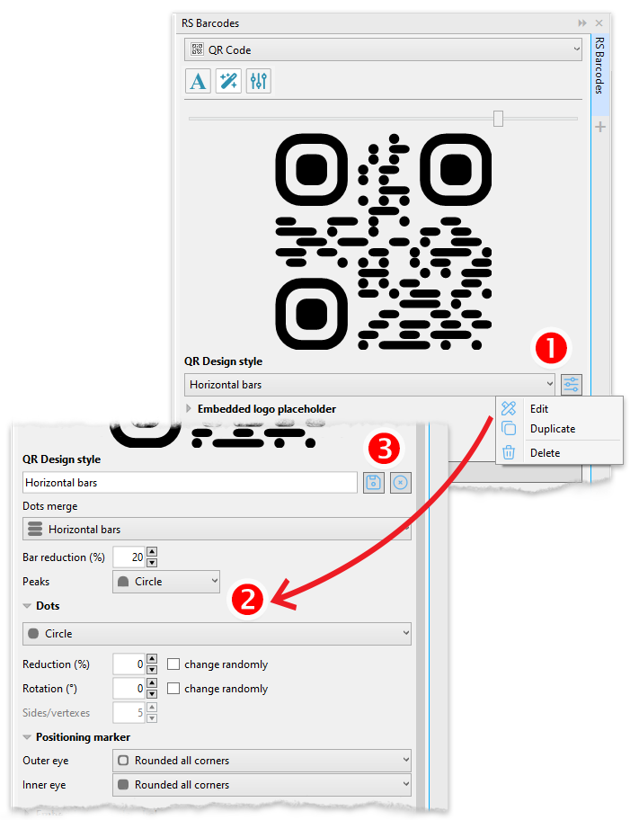 ReproScripts Barcodes Docker ~ editing QR design styles