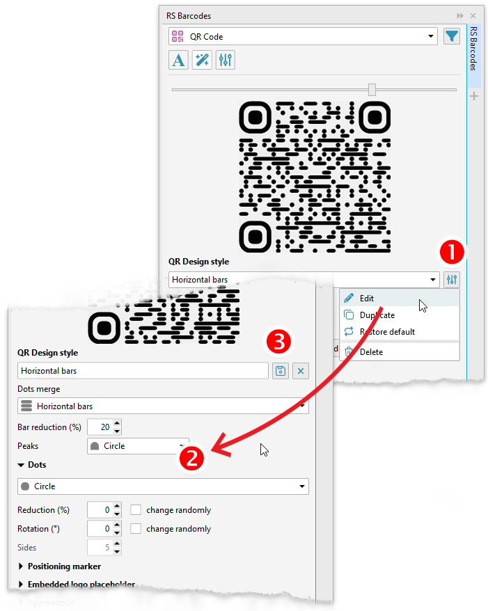 ReproScripts Barcodes Docker ~ editing QR design styles