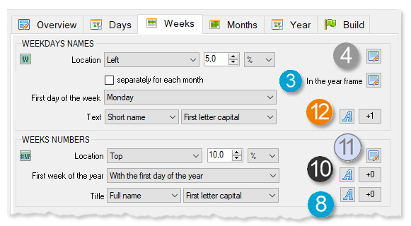 Calendar elements - weeks