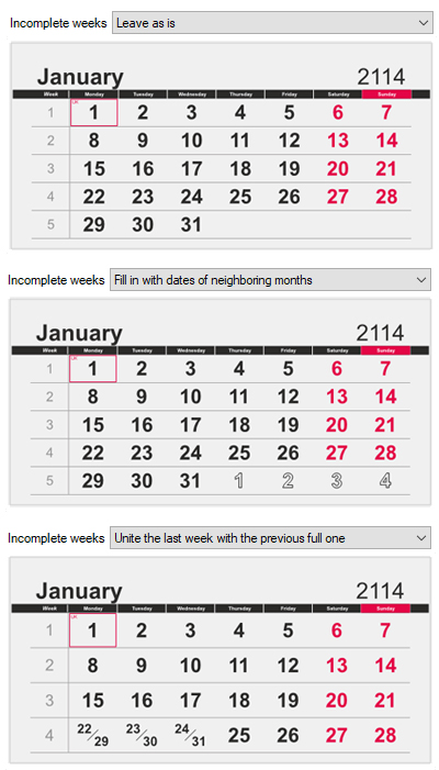 ReproScripts calendars ~  incomplete weeks