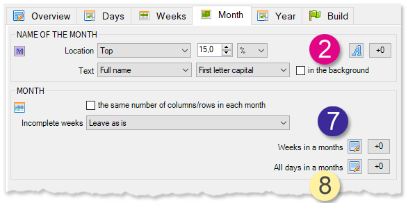 Calendar elements - month