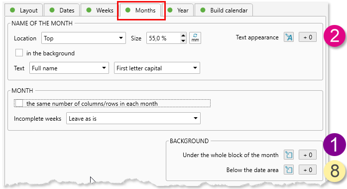 Calendar elements - month