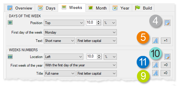 Calendar elements - weeks