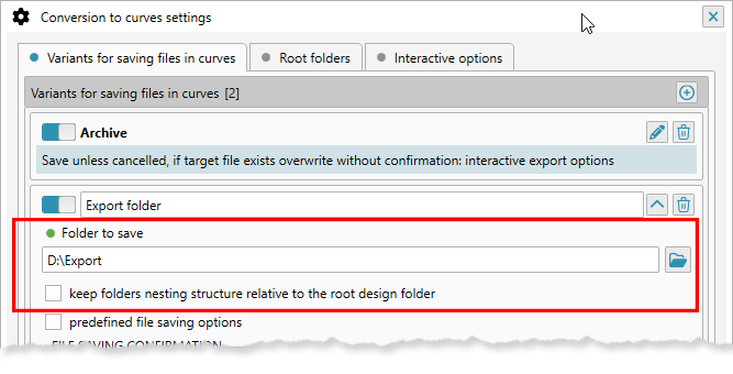 Convert to curves - fixed saving folder