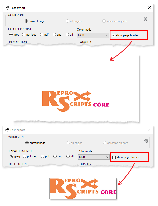 ReproScripts Core Fast export plugin ~ show page boundary