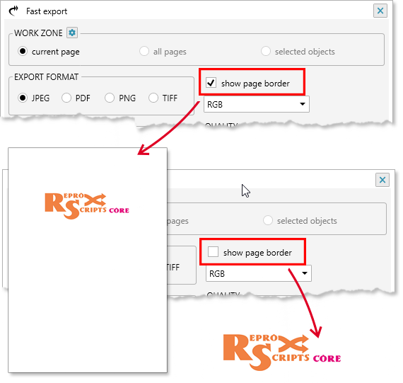 ReproScripts Core Fast export plugin ~ show page boundary