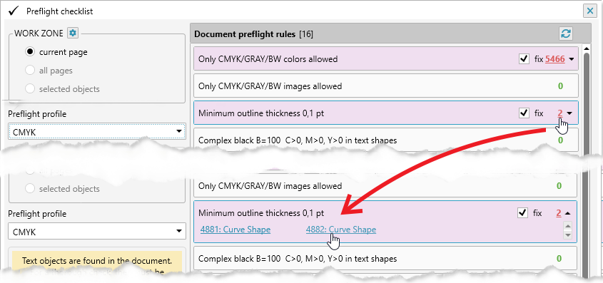 ReproScripts Core Preflight checklist plugin ~ locate shapes with issues in the document