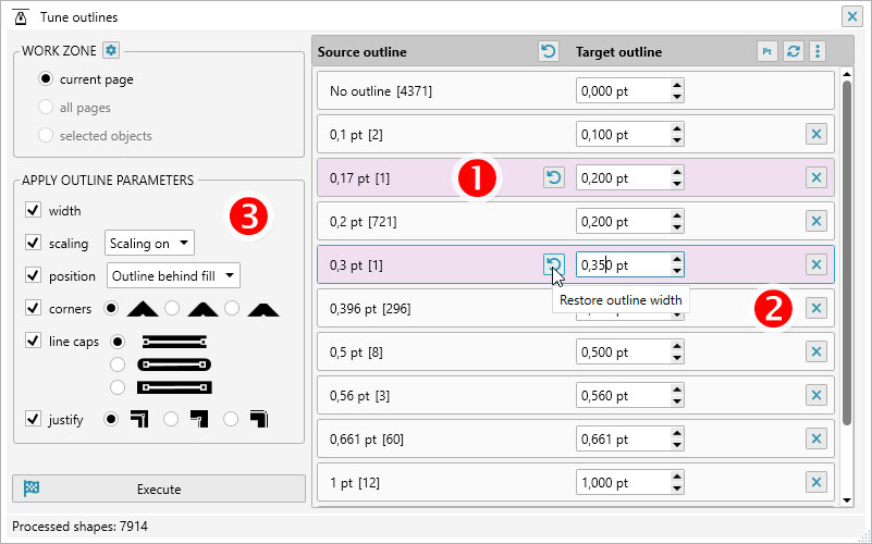 ReproScripts Core Tune outlines plugin ~ adjust outline parameters for shapes in the document