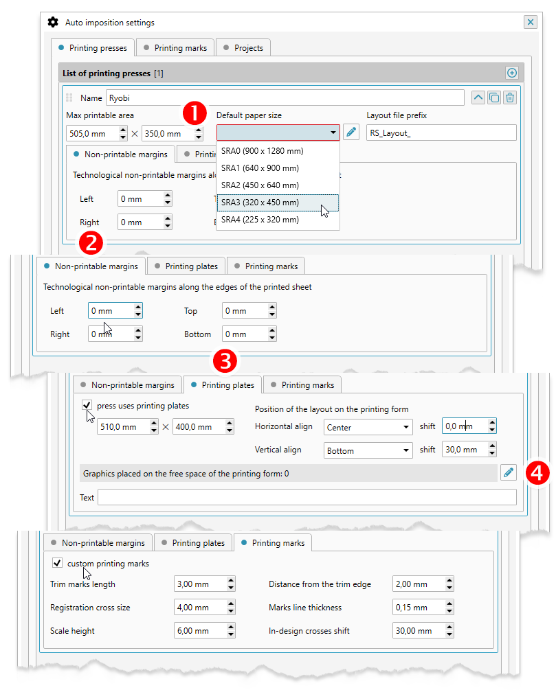 ReproScripts Auto Imposition ~ press settings for offset