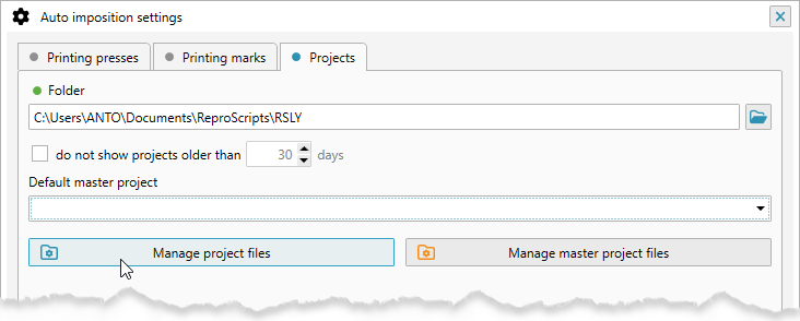 ReproScripts Auto imposition ~ project manager settings