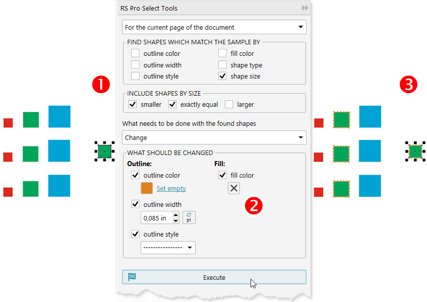 ReproScripts Pro Search - find objects by the fill color and change their outline