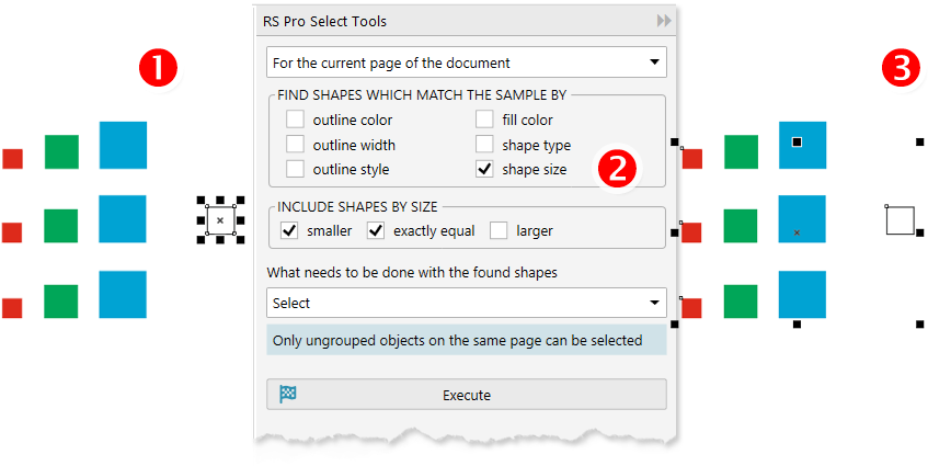 ReproScripts Pro Search - find objects by the size of a sample shape