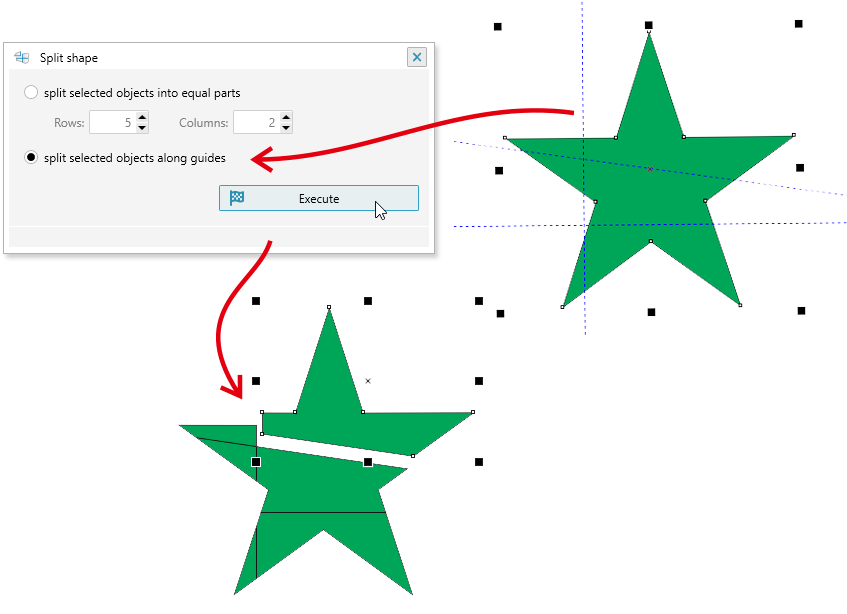 ReproScripts Pro Split shapes - shapes split along guidelines