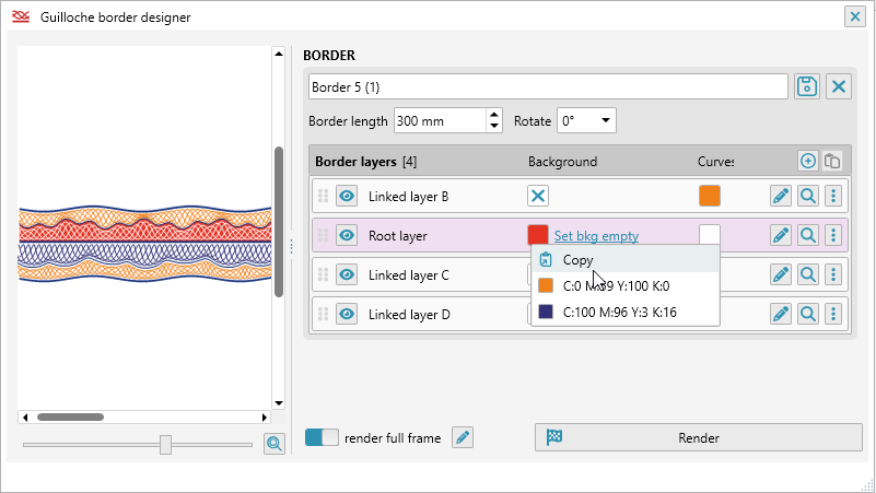 ReproScripts Guilloche border designer plugin ~ changing the background color and curves for a border layer