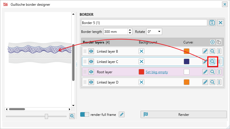 ReproScripts Guilloche border designer plugin ~ highlighting layers in a border