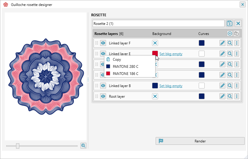 ReproScripts Guilloche rosette designer plugin ~ changing the background color and curves for a layer