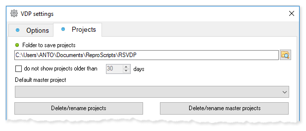 ReproScripts Variable data manager ~ project manager settings