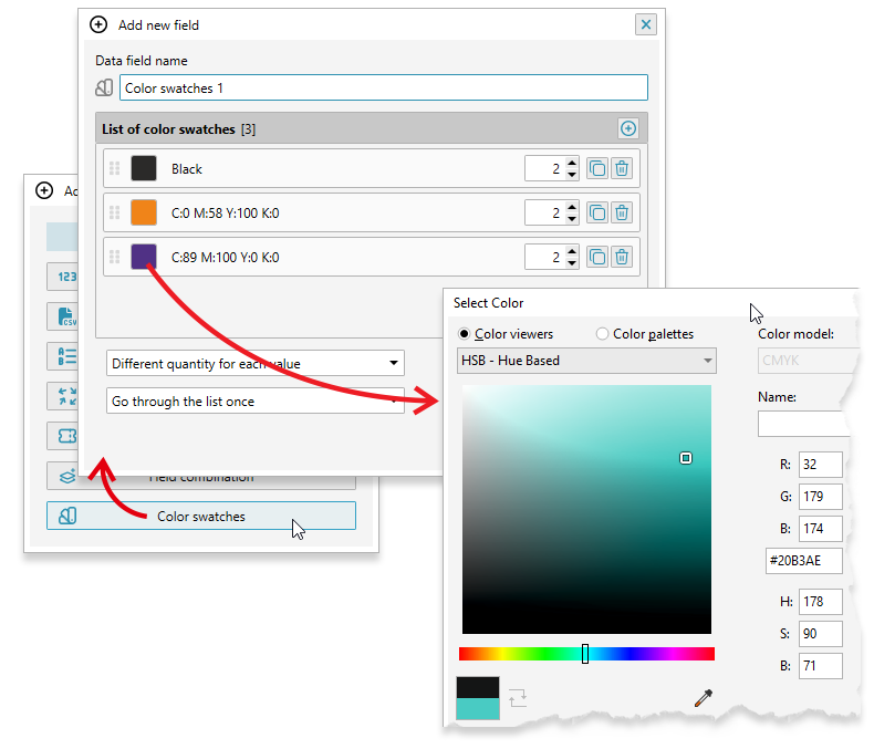 ReproScripts Variable data manager ~ list of colors for a VDP project